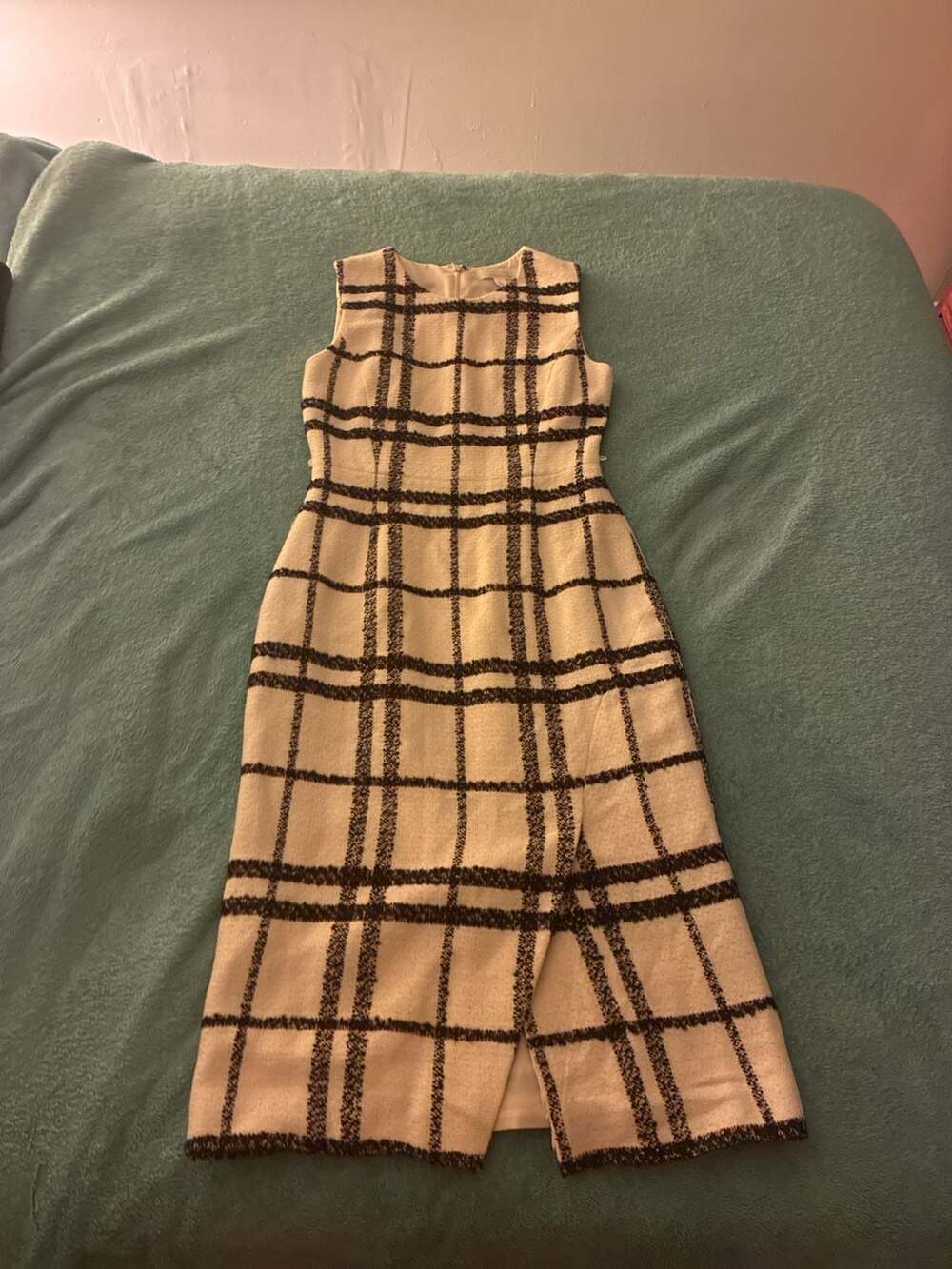 Emerson Rose Sleeveless Plaid Tweed Midi Dress with Side Slit